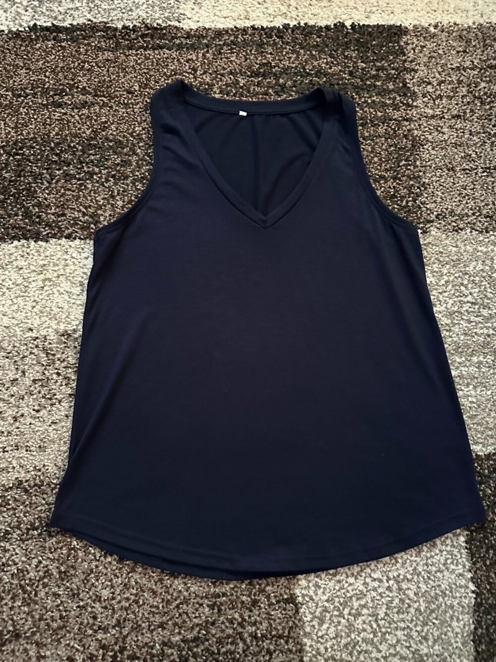 SMILE FISH (L) Navy Blue Deep V-Neck Tank Top Loose Flowy Sleeveless Dark